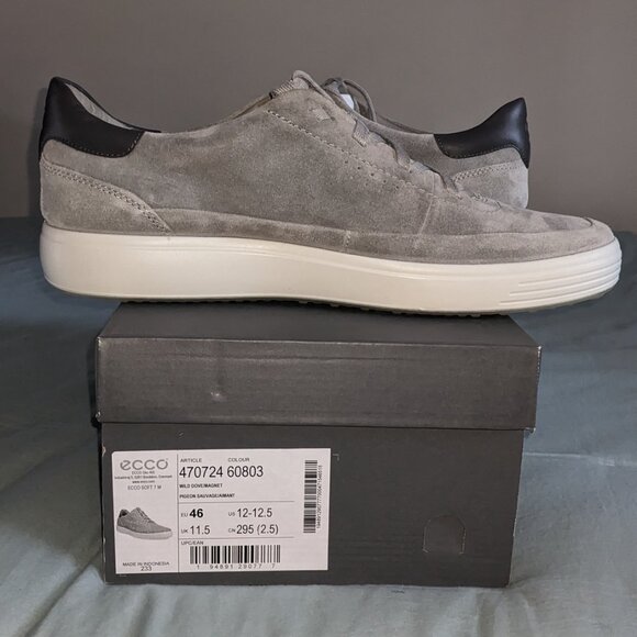 Men's Ecco Soft 7 Luxe Leather Sneaker Wild Dove/Magnet Size EU 46 - Picture 2 of 5